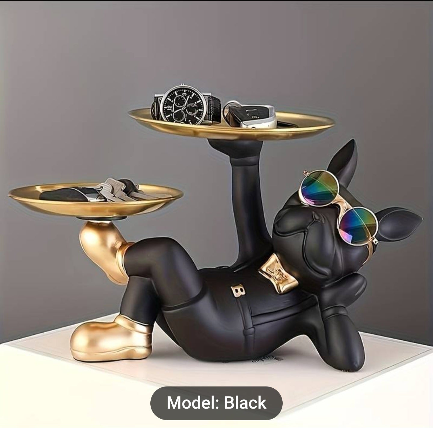 Bulldoggen-Skulptur aus Harz schwarz